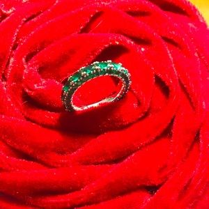 Green stone eternity band, Sterling silver